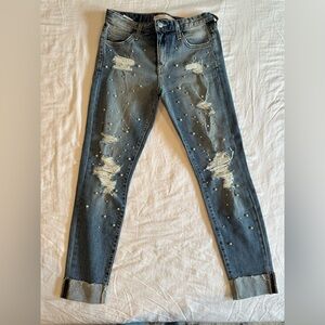Joe’s Jeans with pearl and rip embellishment